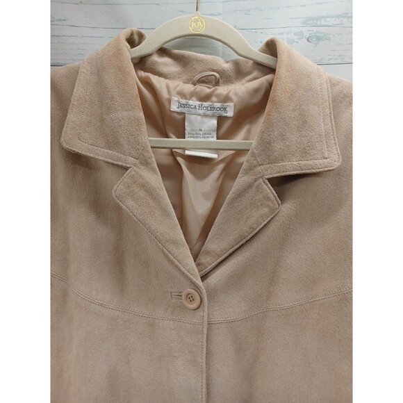 Jessica Holbrook Suede 100% Leather Jacket Sz 1X Beige Button Front - Picture 2 of 8
